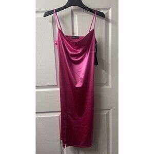 Liz and Sarah Satin Dress Womens Large Knee Length Front Slit Strappy Sheath NWT